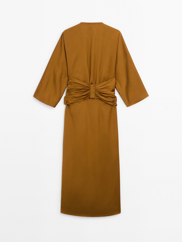 Long sleeve surplice dress · Golden · Smart / Dresses And Jumpsuits ...