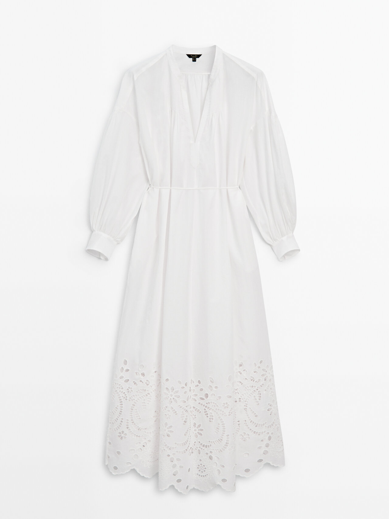 Shop Massimo Dutti Kleid 100 % Baumwolle Stickerei In White