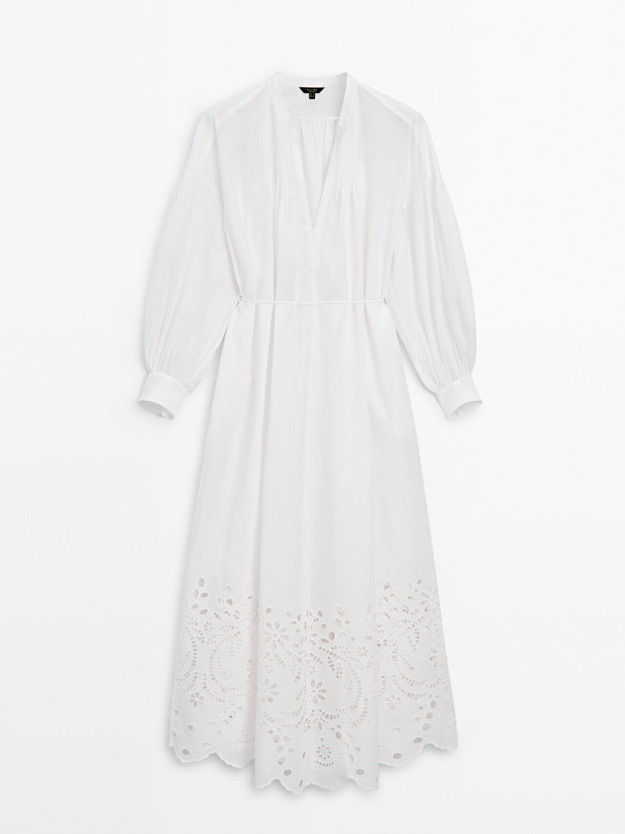 Massimo Dutti Midikleid Baumwolle Stickerei In White
