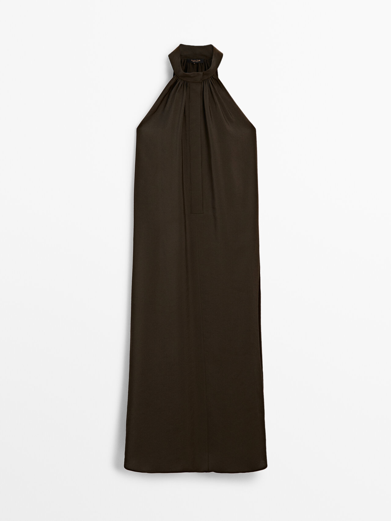 Massimo Dutti Long Halter Dress In Chocolate