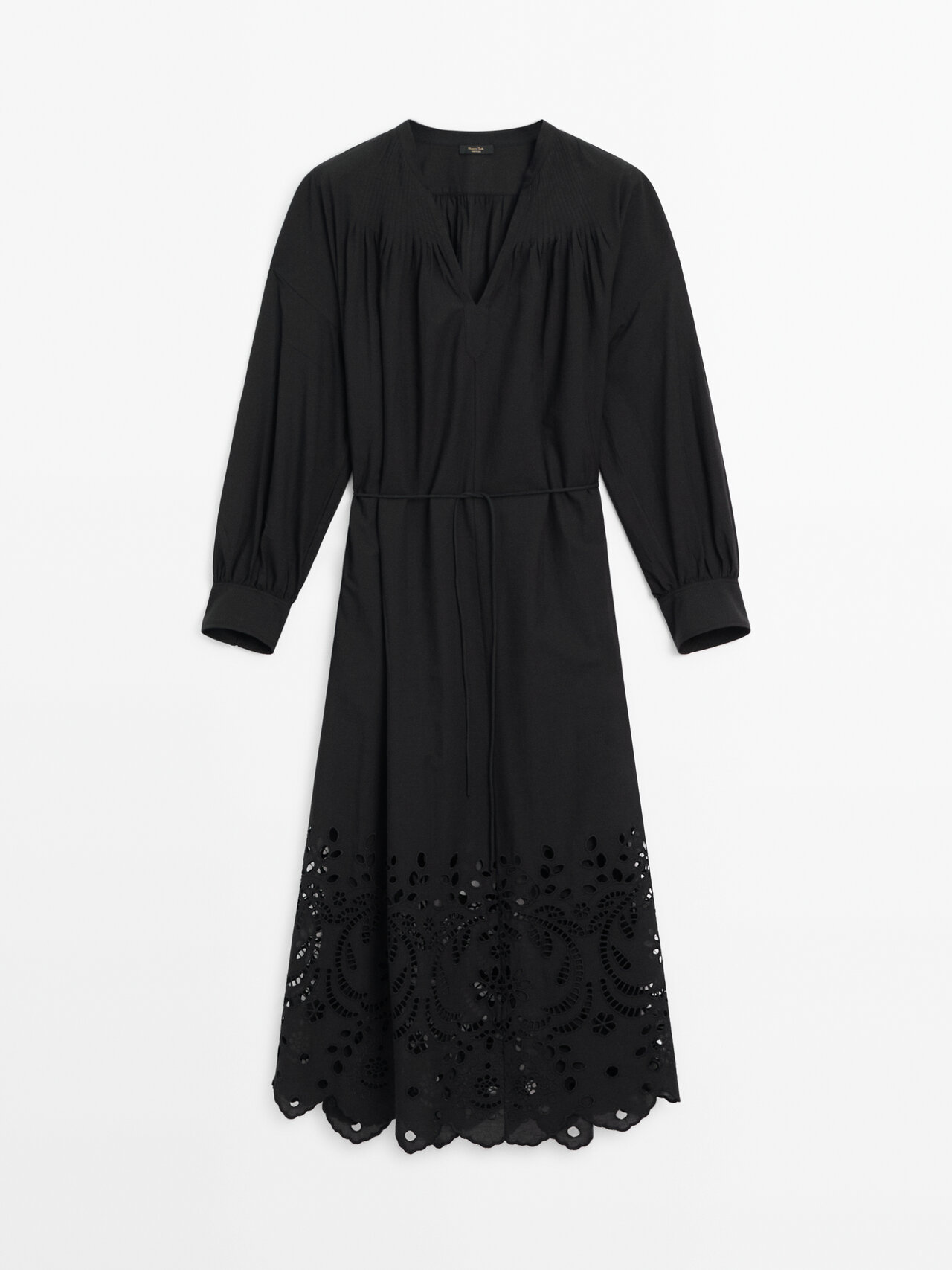 Shop Massimo Dutti Kleid 100 % Baumwolle Stickerei In Black