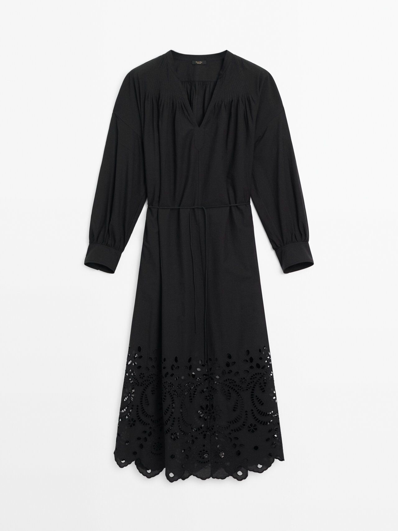 Massimo Dutti Midikleid Baumwolle Stickerei In Black