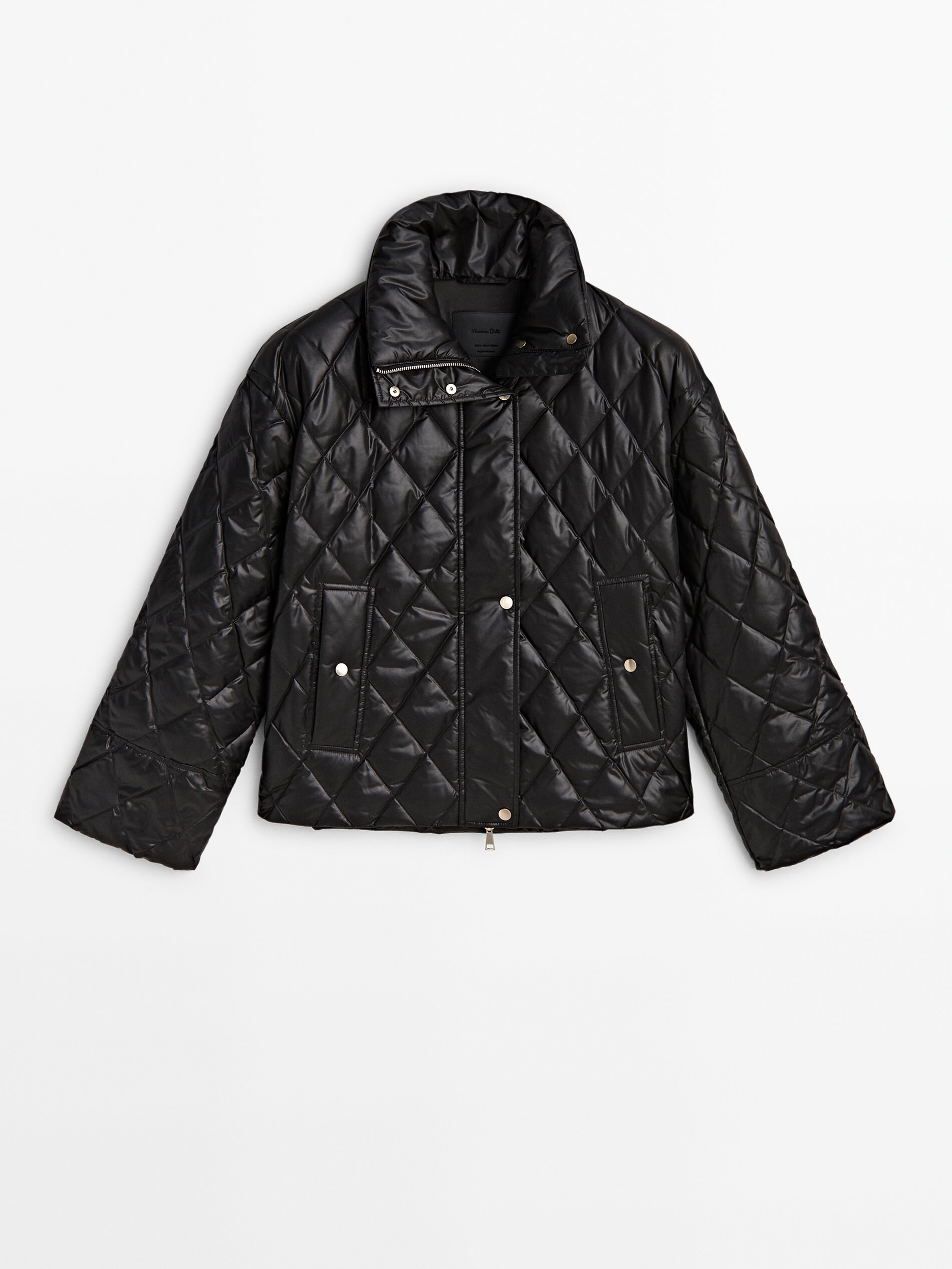 Diamond-pattern high neck jacket with down and feather padding