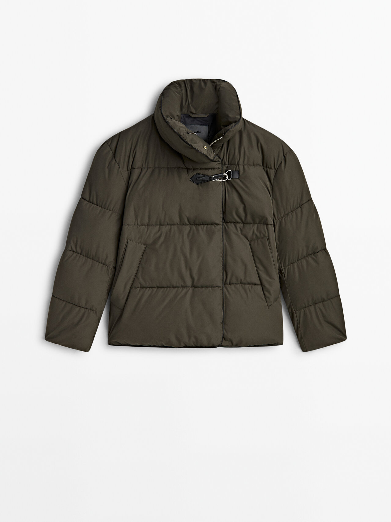 Massimo Dutti Puffer Jacket With Hook Detail In Khaki