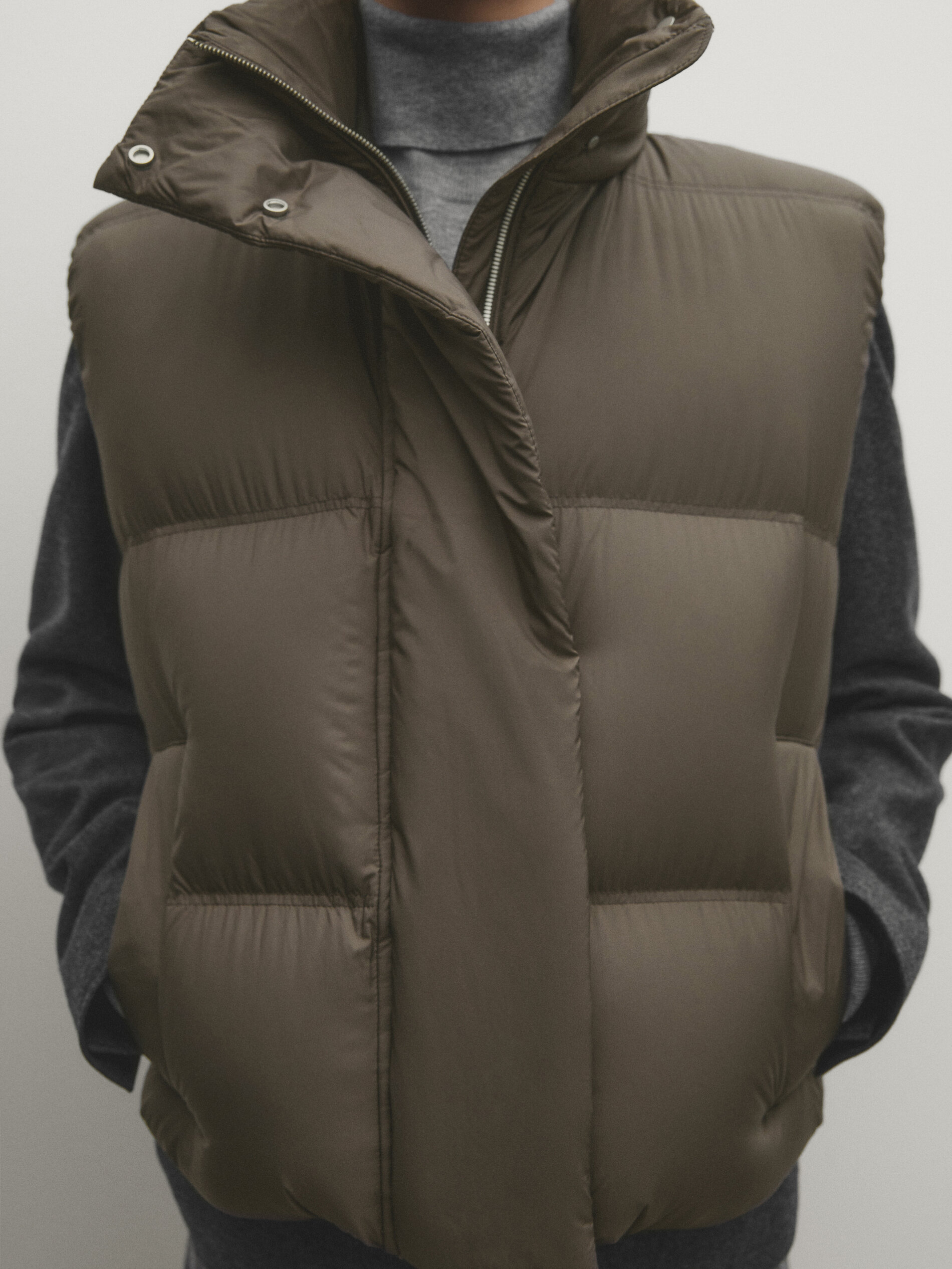 Puffer gilet with down and feather filling · Khaki · Coats And 