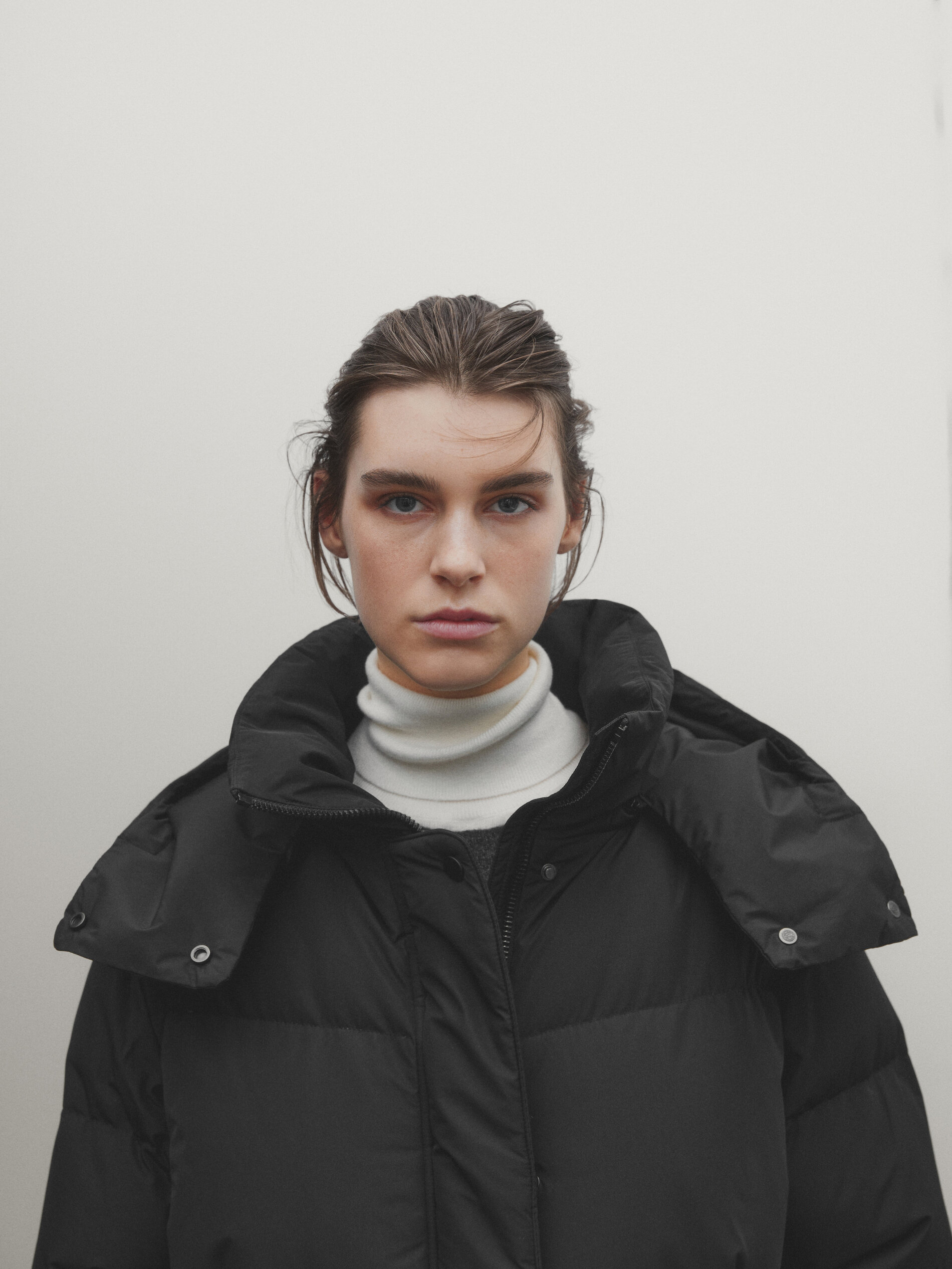 Padded technical jacket with down and feather filling · Black, Taupe