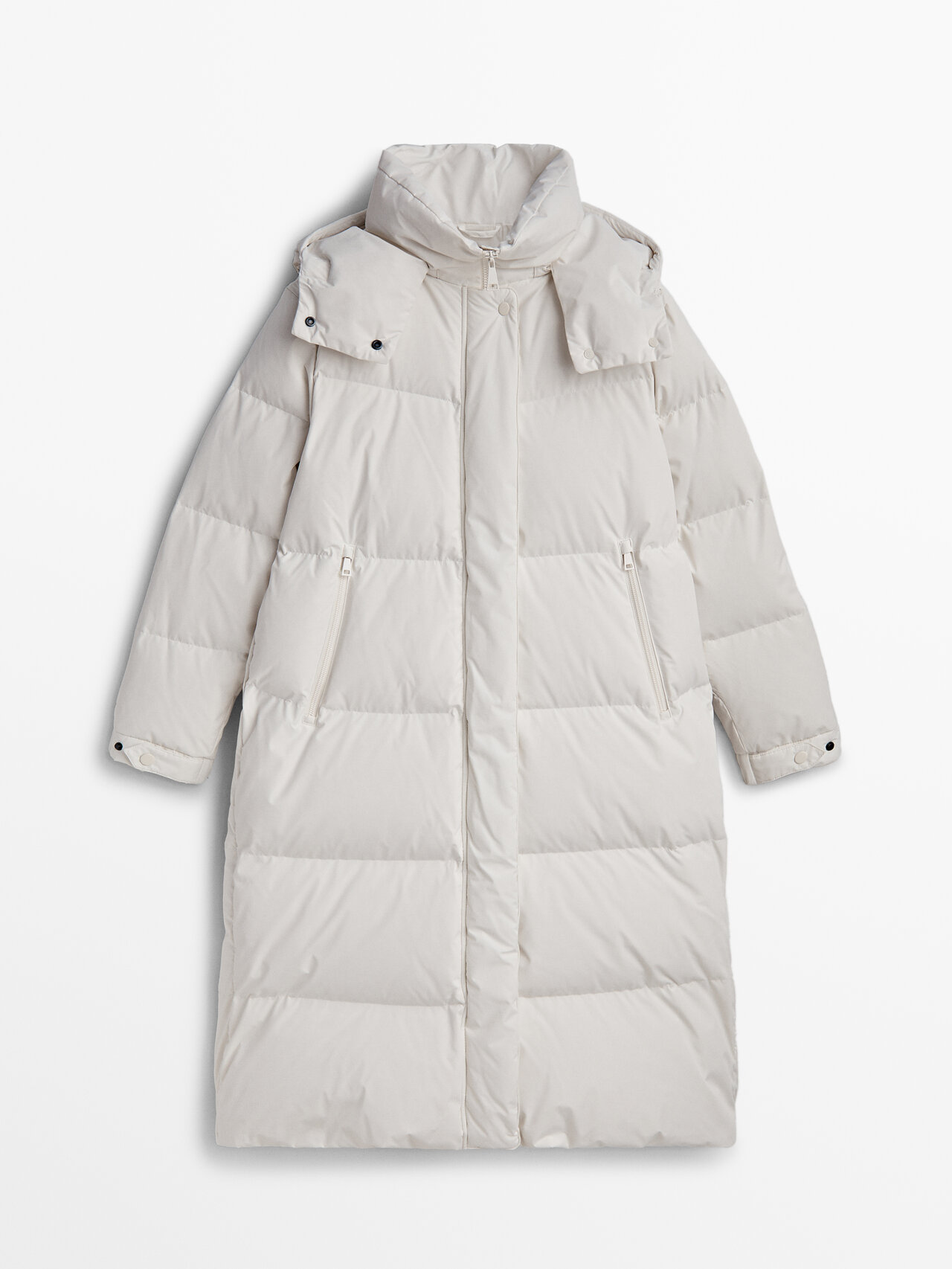 Massimo Dutti Hooded Technical Jacket With Down And Feathers Filling In Weiss