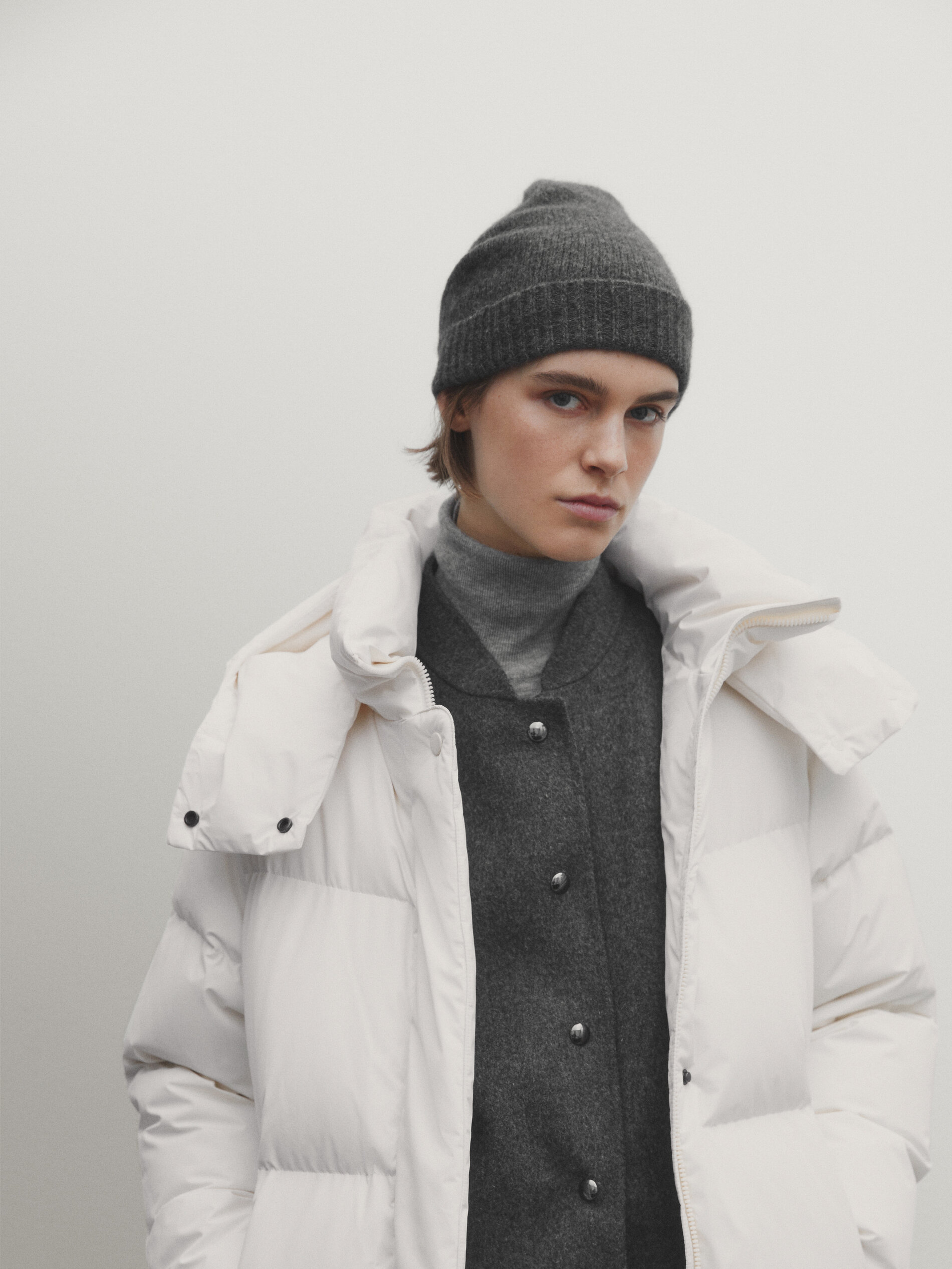 Hooded technical jacket with down and feathers filling · White · Coats