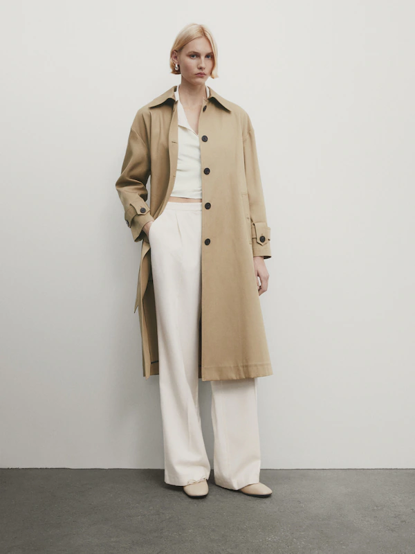 Trench coat with belt · Camel · Coats And Jackets | Massimo Dutti