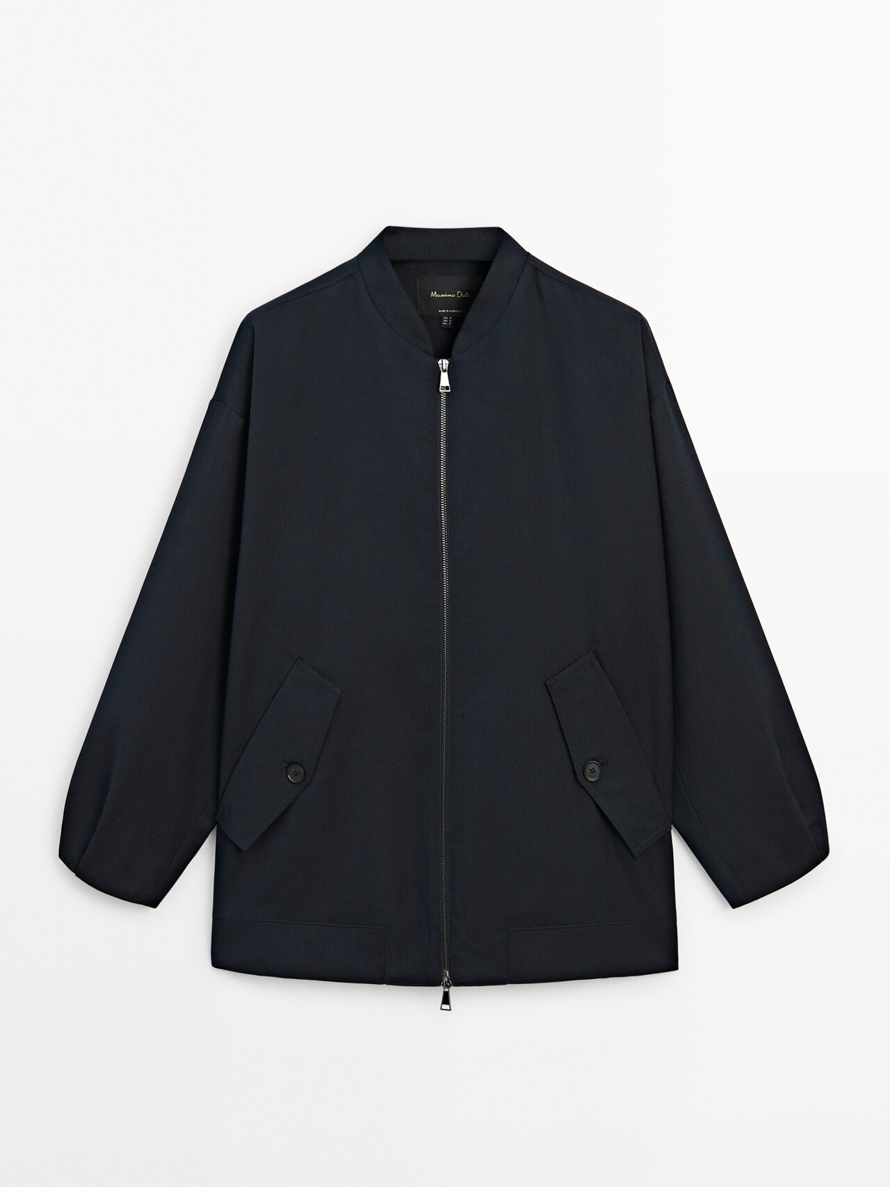 Massimo Dutti Long Bomber Jacket In Deep Blue