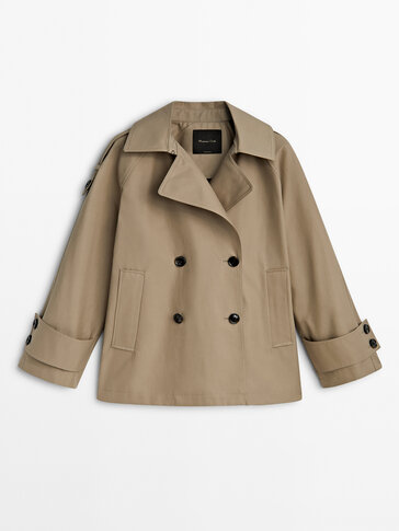 Cropped trench coat with cuff detail · Camel, Navy Blue · Coats 