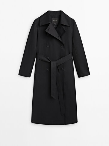 Black belted trench coat