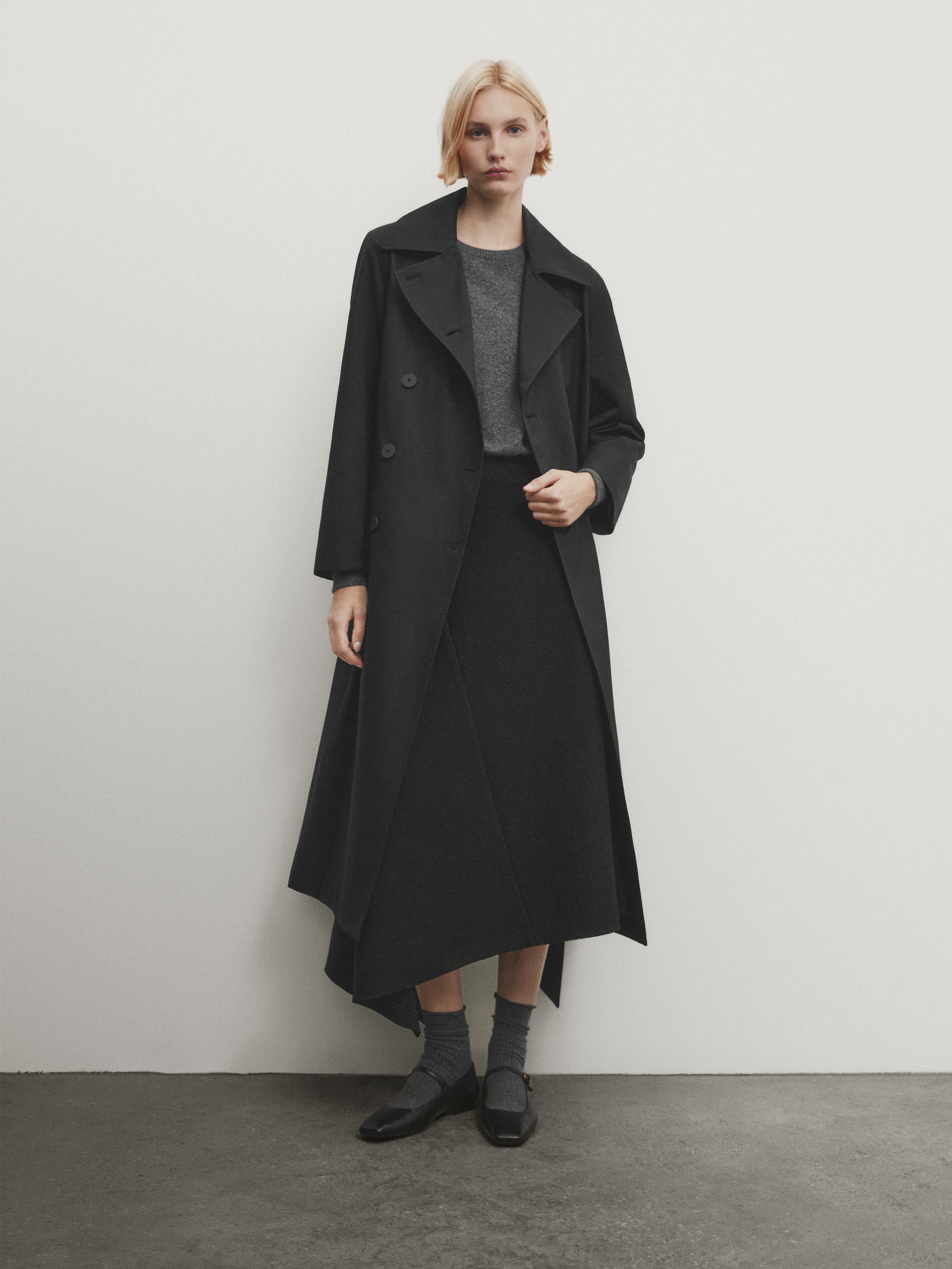 Massimo dutti long wool coat store with belt