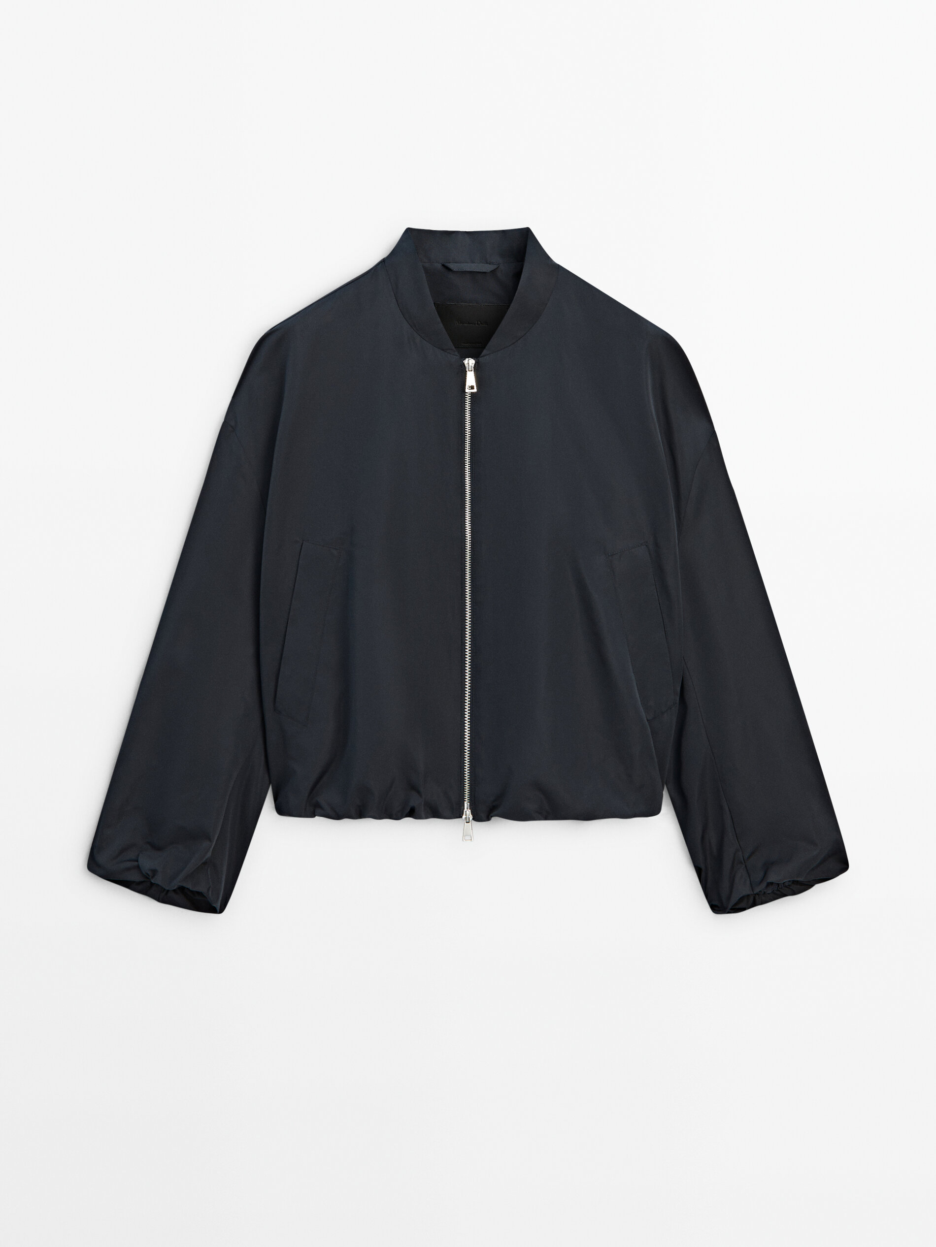 Loose-fitting satin bomber jacket · Navy Blue · Coats And Jackets