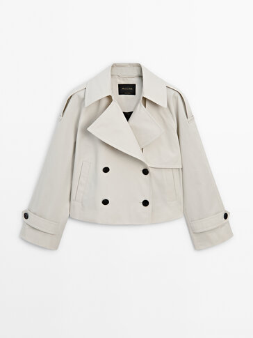 Short 100% cotton trench coat with lapel
