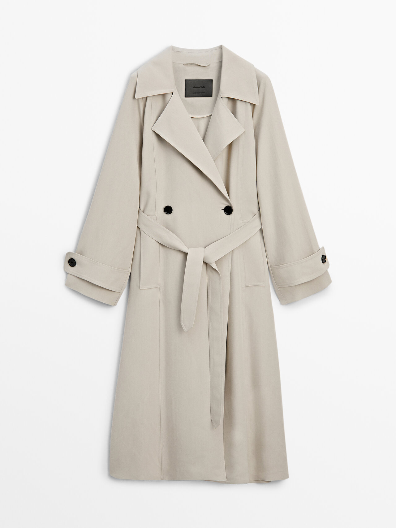 Massimo Dutti Loose-fitting Trench Coat With Belt In Cream