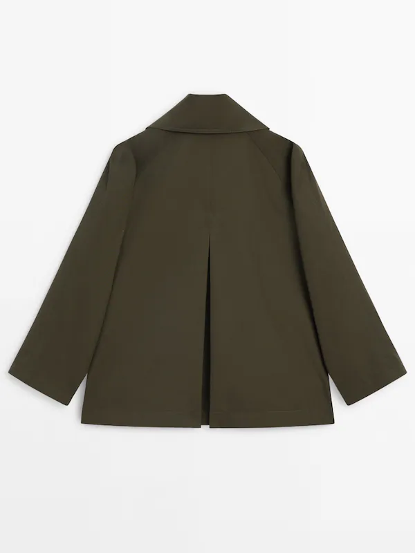 Short trench coat with back pleat · Khaki · Coats And Jackets | Massimo ...