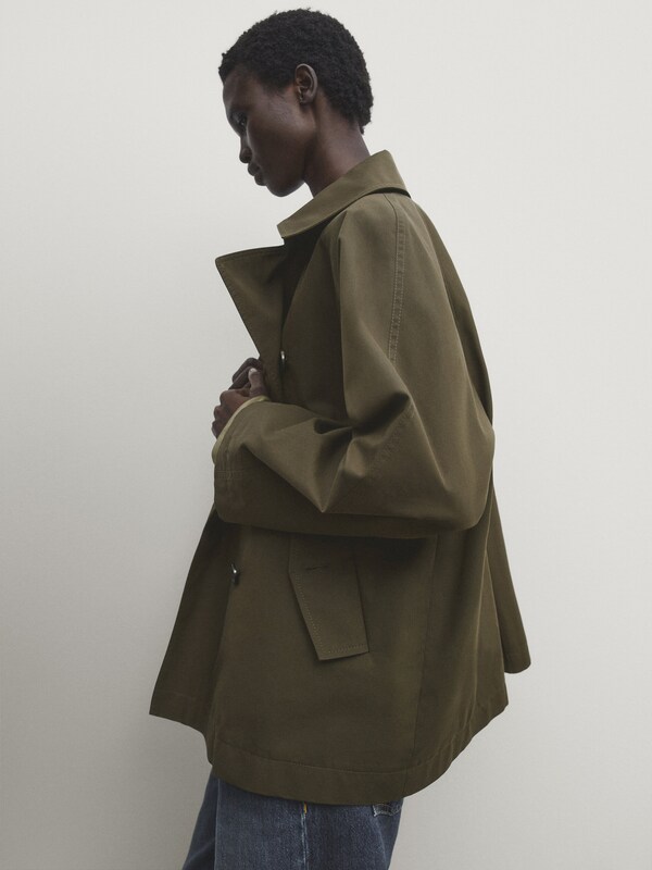 Short trench coat with back pleat · Khaki · Coats And Jackets | Massimo ...