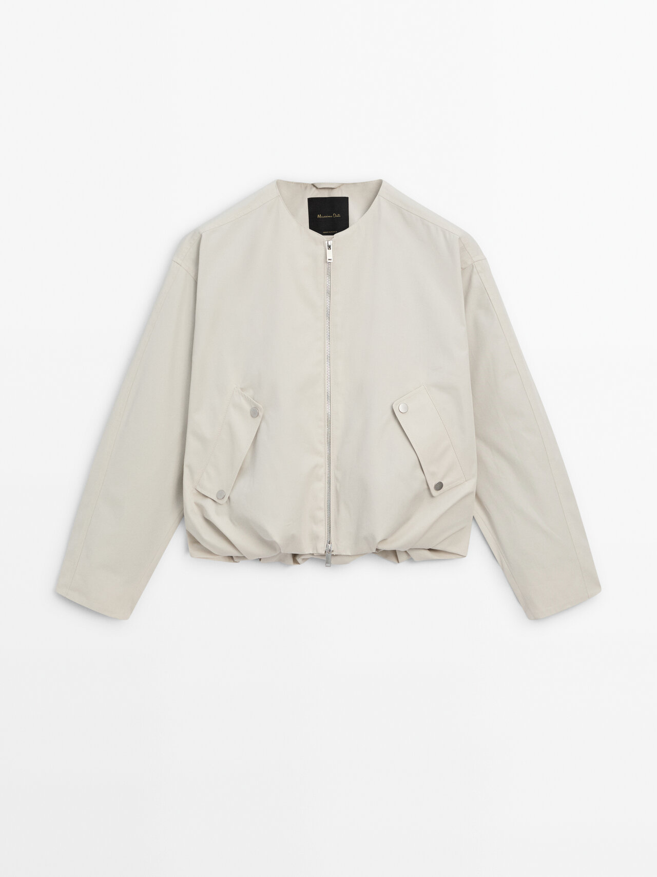 Massimo Dutti Voluminous Bomber Jacket With Pockets In Beige