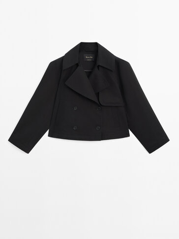 Black cotton blend short trench coat · Black · Coats And Jackets