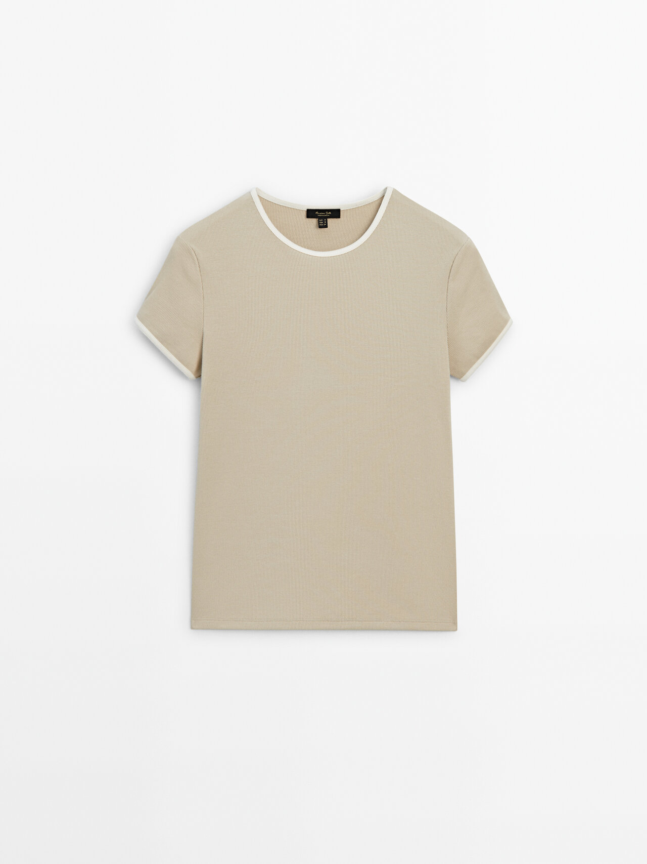 Massimo Dutti Short Sleeve Contrast T-shirt In Stone