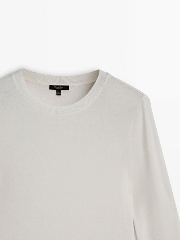 Long sleeve cotton blend T-shirt · Cream, Medium Camel, Anthracite Grey ...