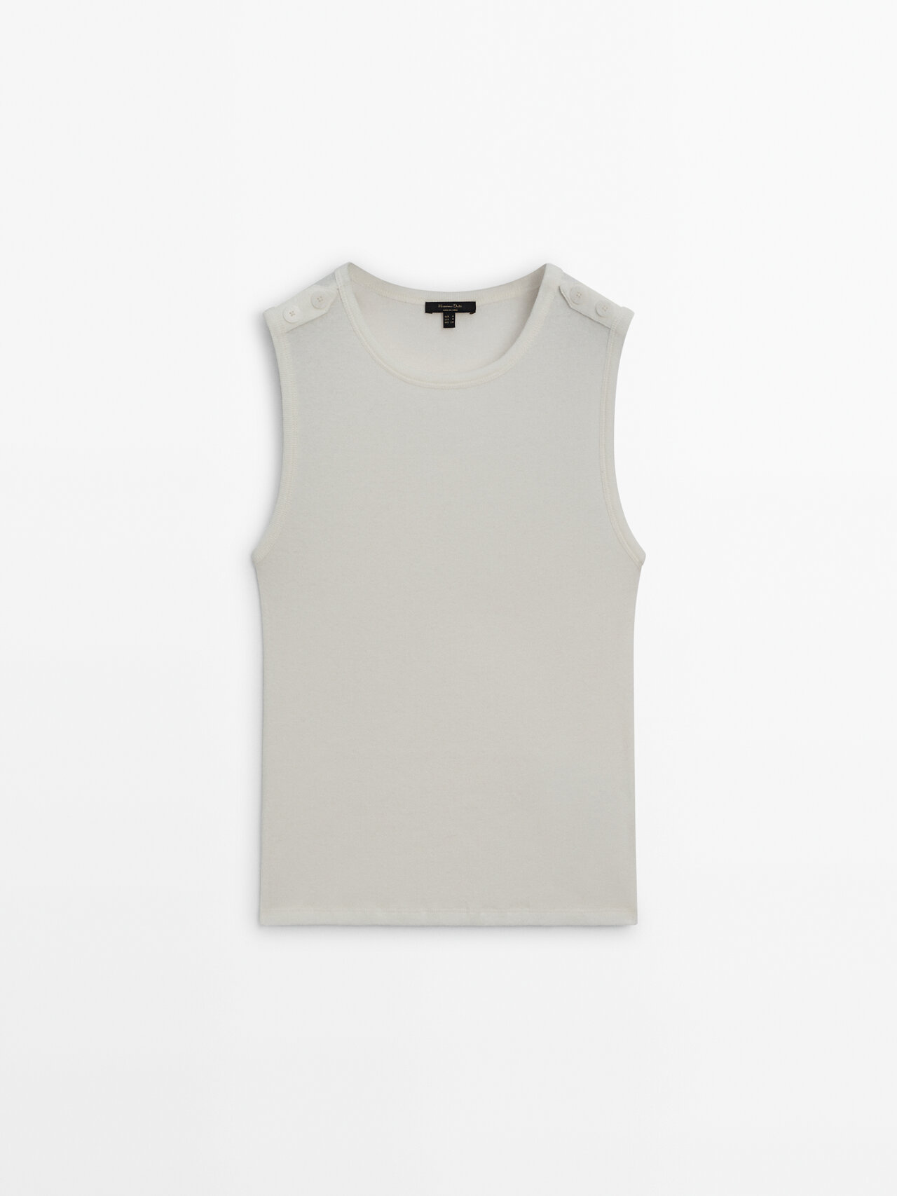 Massimo Dutti Cotton Blend T-shirt With Shoulder Buttons In Cream