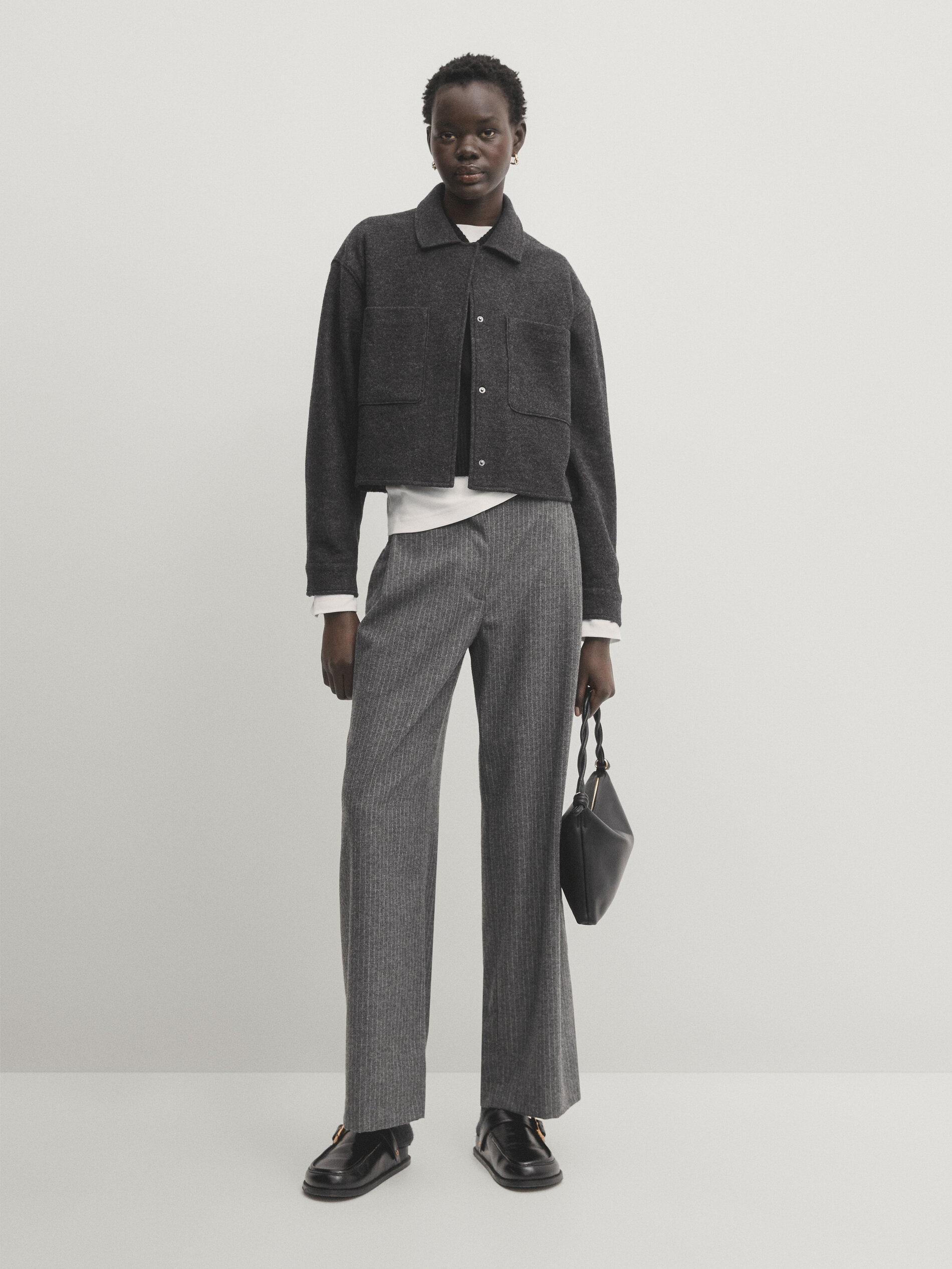 Felted wool blend jacket with pockets · Grey · T-shirts And Polo 