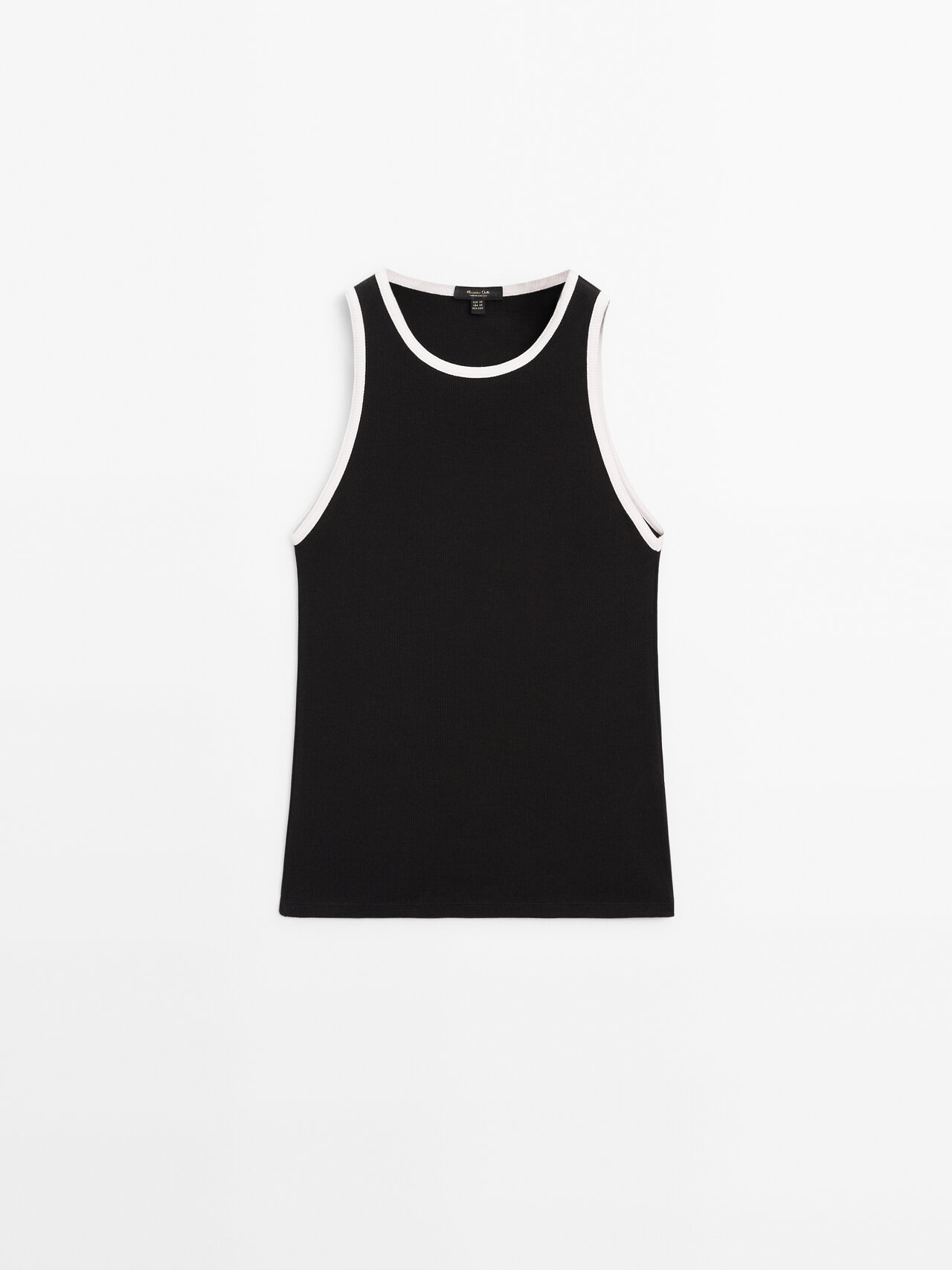 Shop Massimo Dutti Contrast Ribbed Top In Black