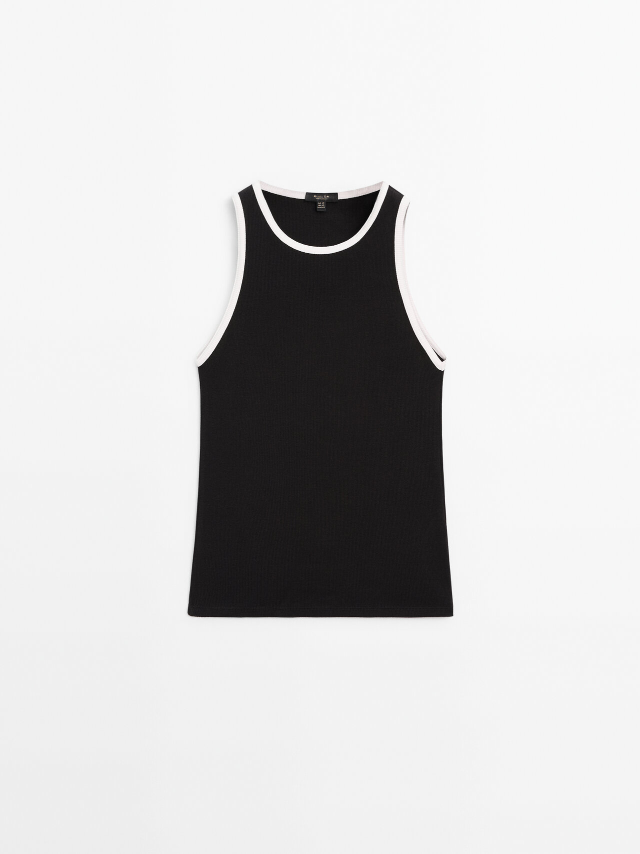 Massimo Dutti Contrast Ribbed Top In Black