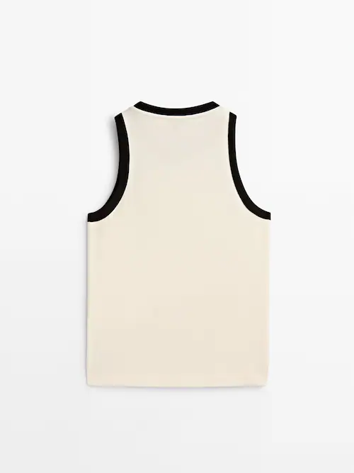 Sleeveless contrast T-shirt · Cream, Black · T-shirts And Polo