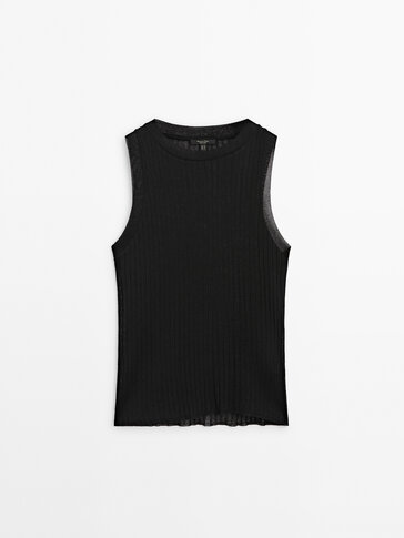 Sleeveless open-knit top · Black, Cream, Fuchsia, Brown · T-shirts 