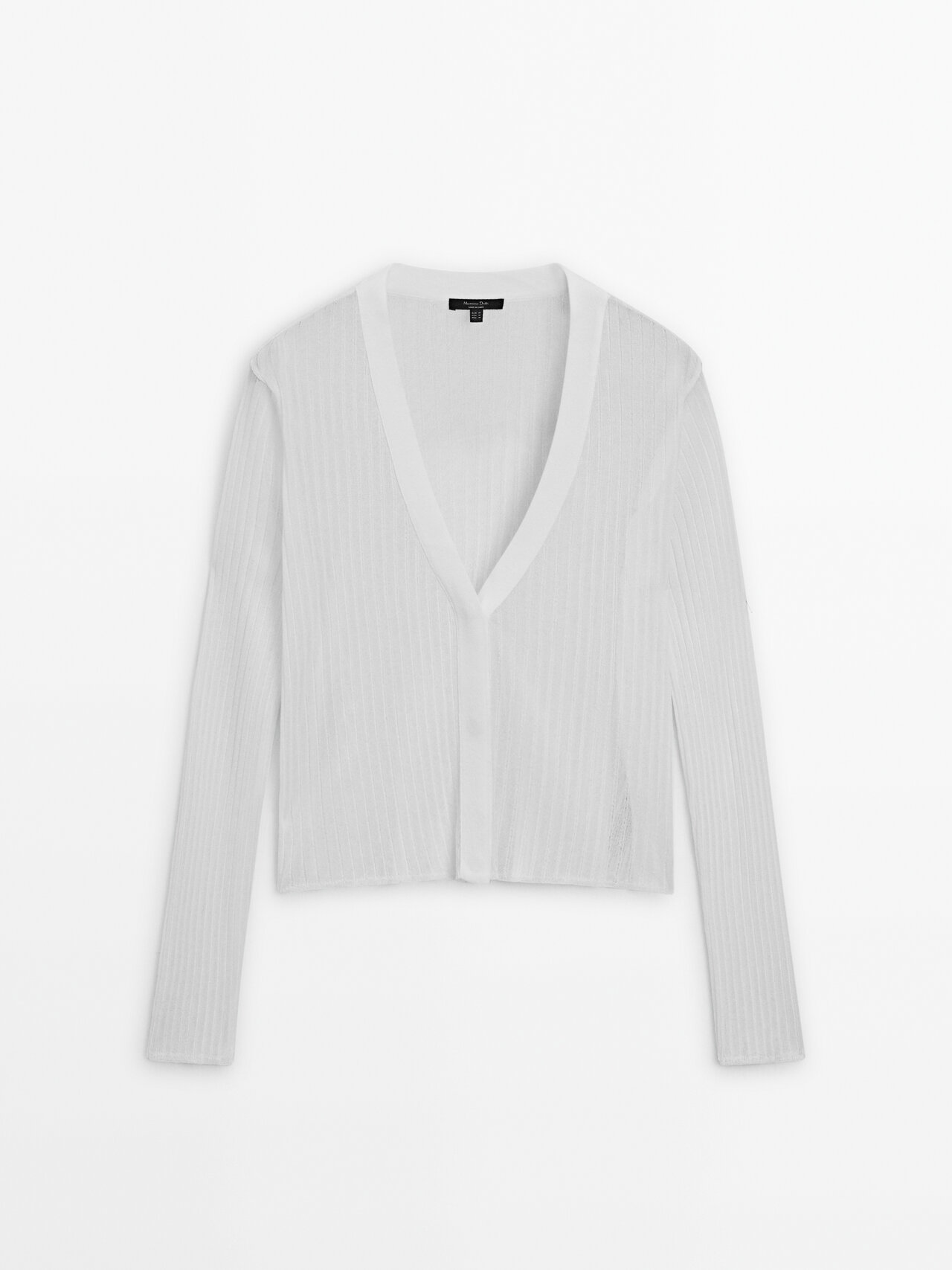Massimo Dutti V-neck Open-knit Cardigan In Cream