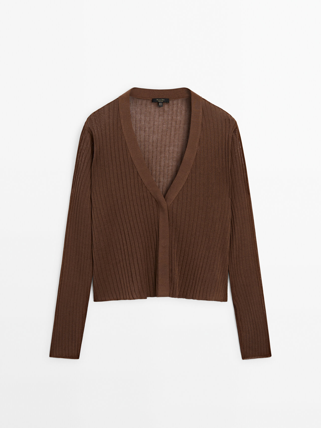 Massimo Dutti V-neck Open-knit Cardigan In Braun