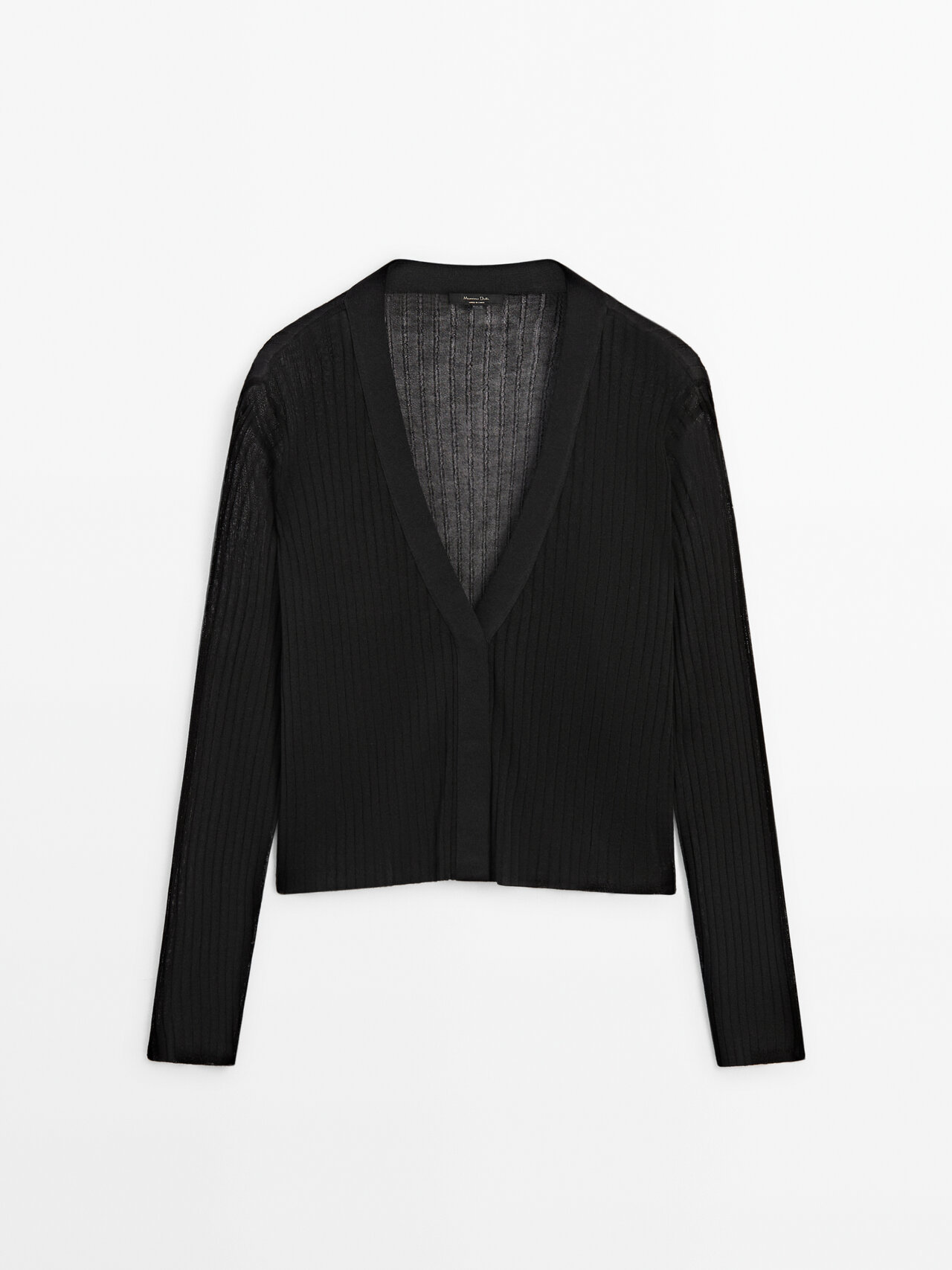 Massimo Dutti V-neck Open-knit Cardigan In Black