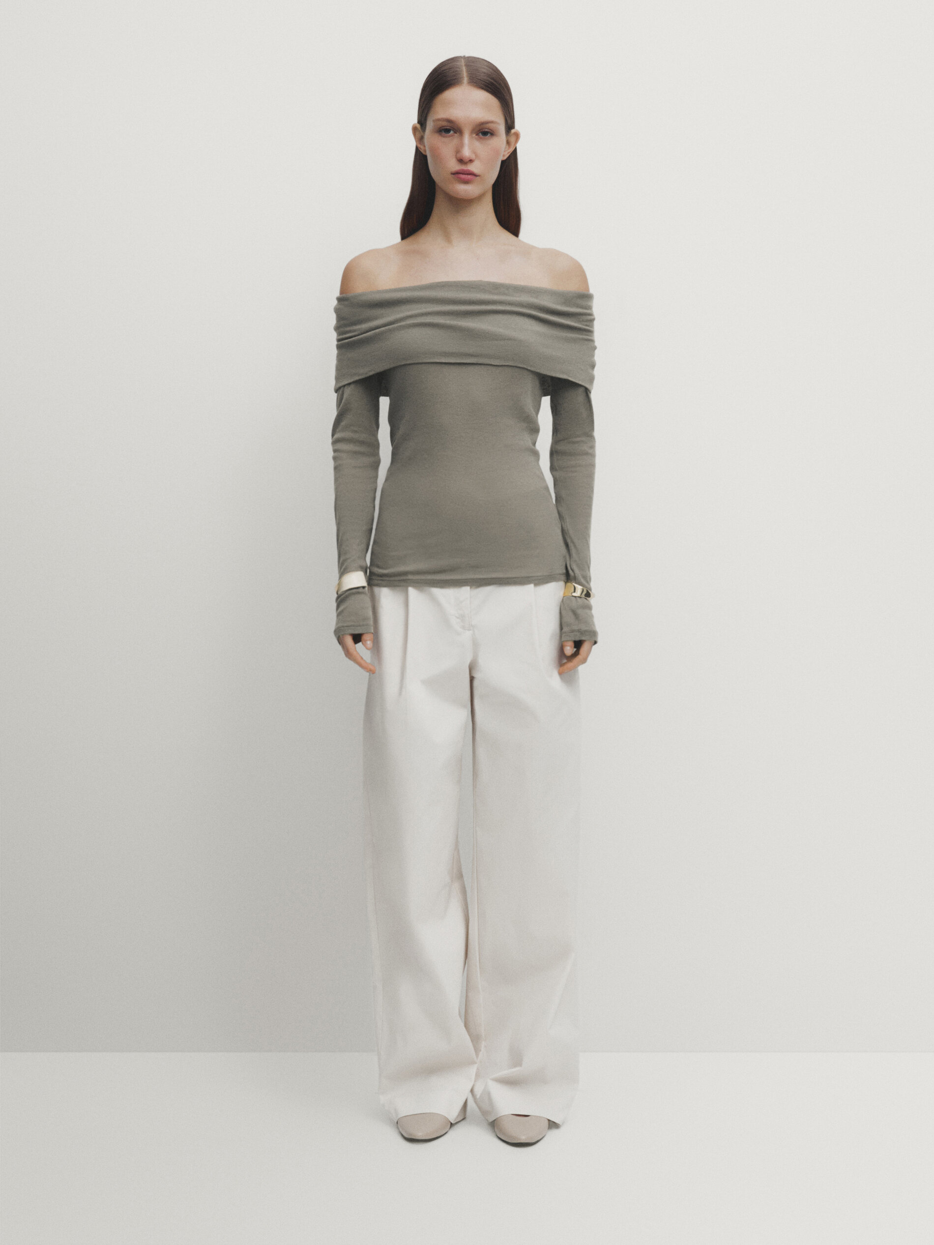 Massimo Dutti Schulterfreies Langarmshirt In Schildpatt
