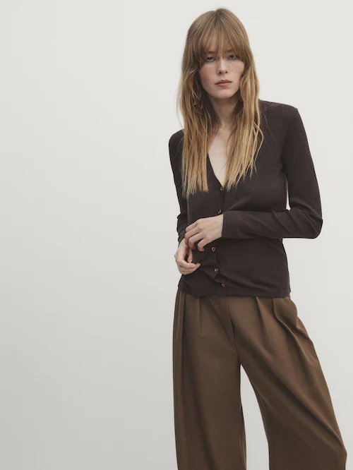 Ribbed Trouser with Gold Buttons