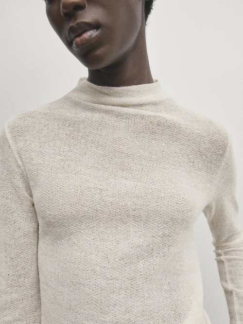 Long sleeve wool blend T-shirt with high neck · Beige Marl, Grey Marl, Grey  · T-shirts And Polo Shirts