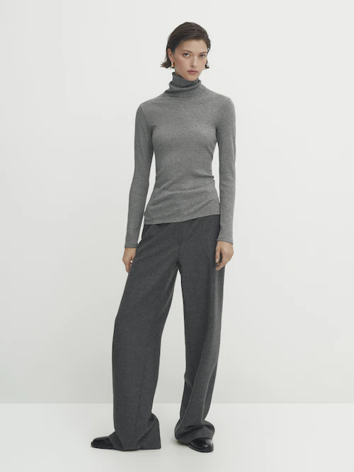 Womens Charcoal Marl Ribbed Roll Neck Jumper