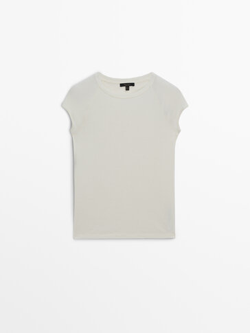 Short sleeve cotton T-shirt with short raglan sleeves