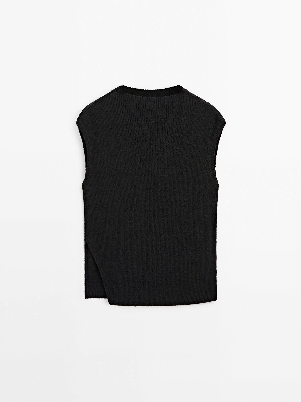 Massimo Dutti Top With Ribbed Detail And Side Vent In Black