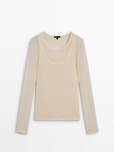 Ribbed long sleeve double T-shirt