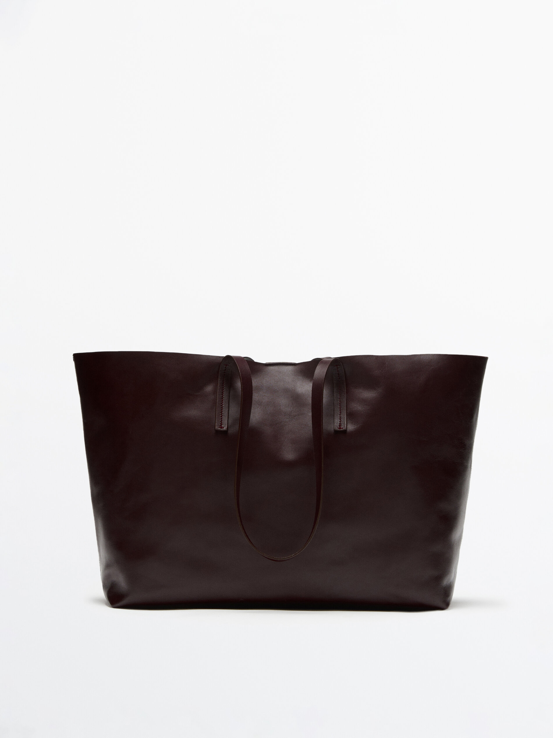 Nappa leather tote bag · Burgundy, Brown · Accessories | Massimo Dutti