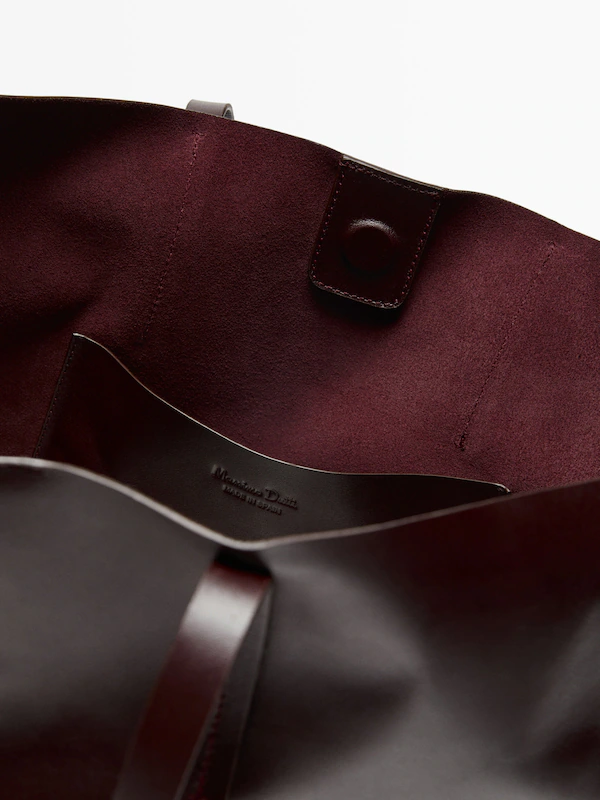 Nappa leather tote bag · Burgundy, Brown · Accessories | Massimo Dutti