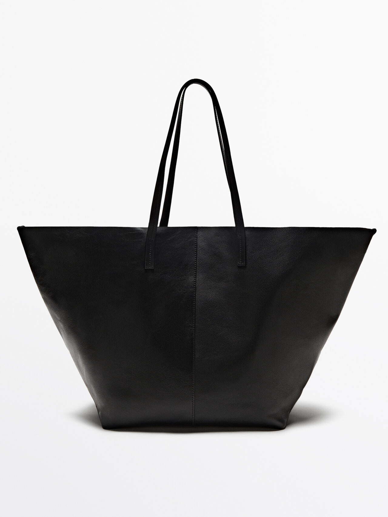 Massimo Dutti Nappa Leather Tote Bag In Black