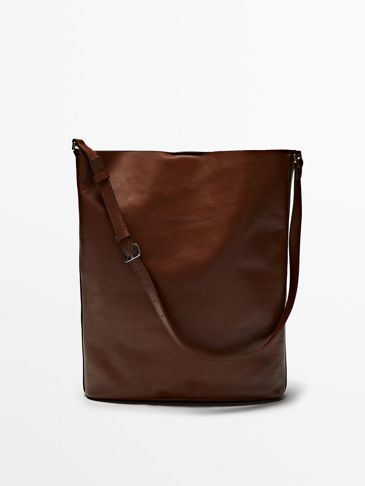 Massimo Dutti Nappa Leather Bucket Bag In Brown