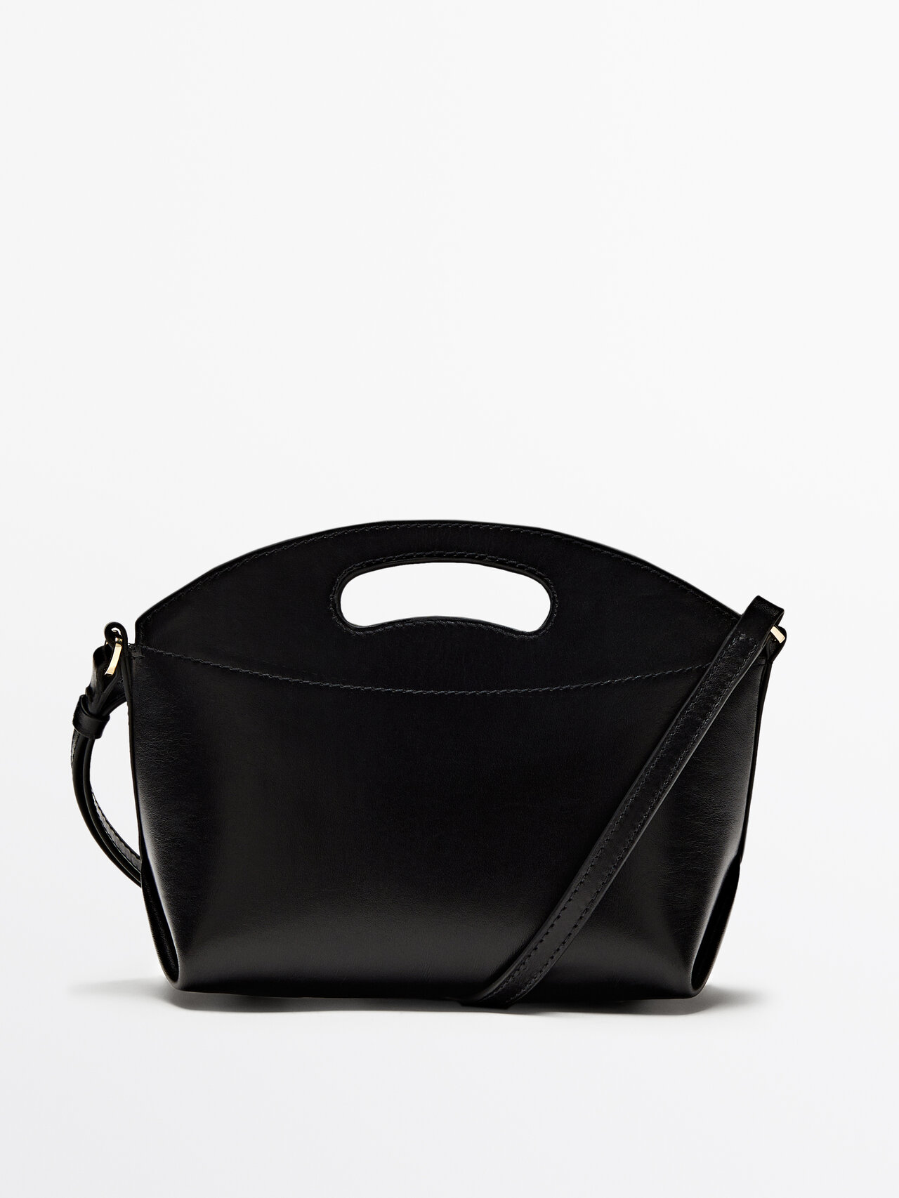 Massimo Dutti Nappa Leather Mini Crossbody Bag In Black