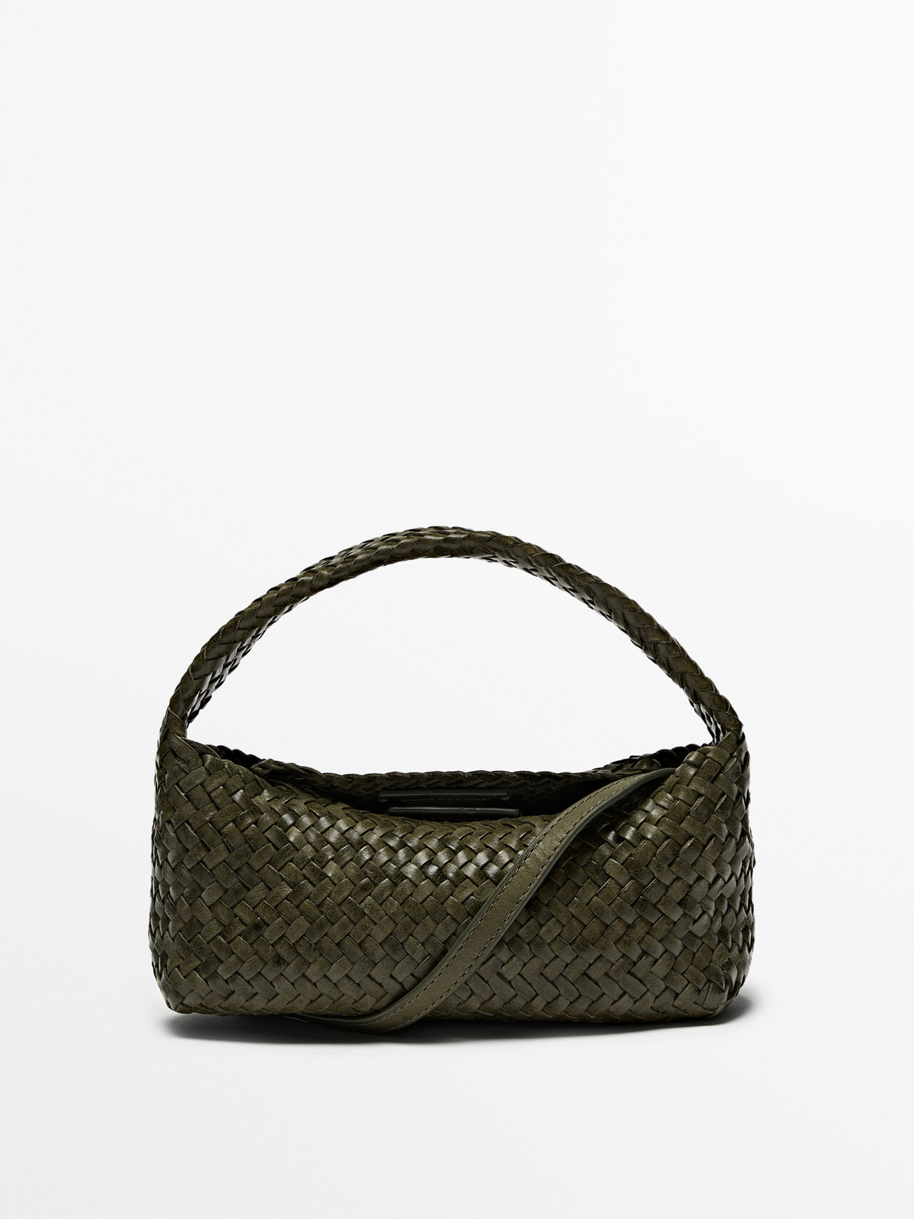 Massimo Dutti Woven Nappa Leather Mini Bag In Green