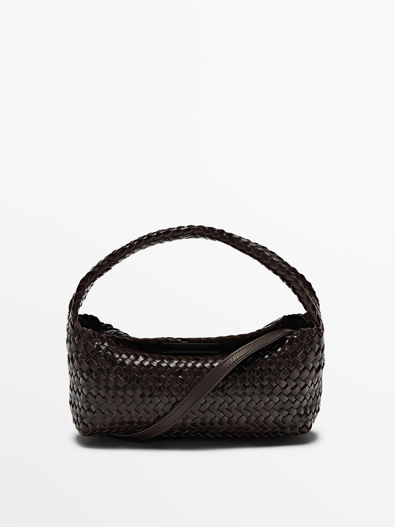 Massimo Dutti Woven Nappa Leather Mini Bag In Brown