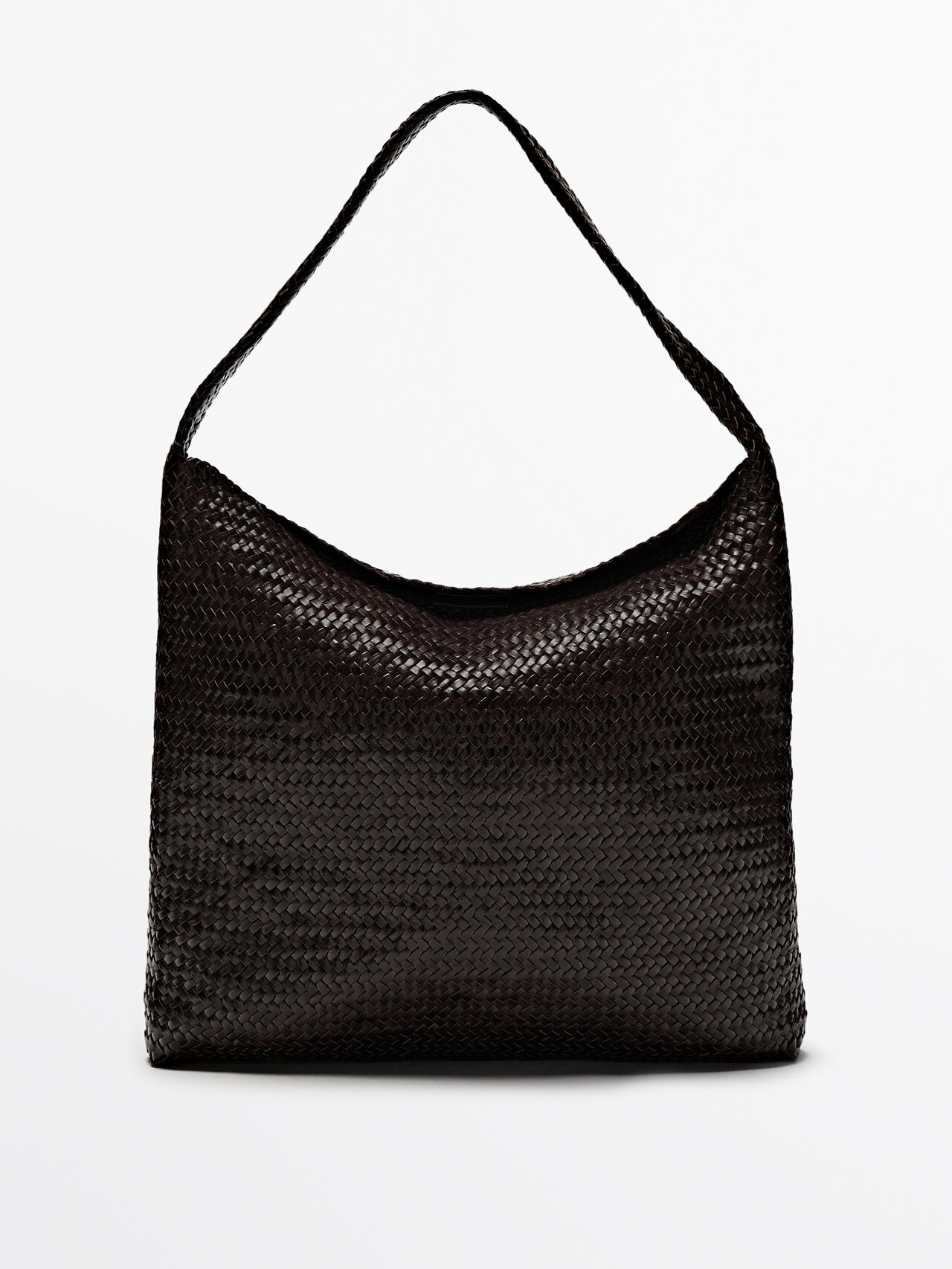 Massimo Dutti Woven Nappa Leather Bag In Black